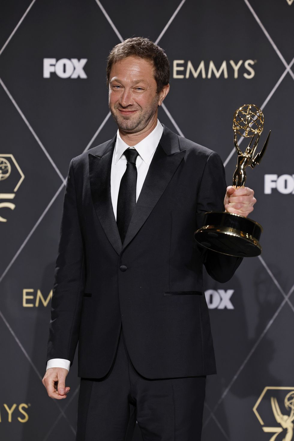 los angeles, california january 15 ebon moss bachrach, winner of the outstanding supporting actor in a comedy series award for the bear, poses in the press room during the 75th primetime emmy awards at peacock theater on january 15, 2024 in los angeles, california photo by frazer harrisongetty images