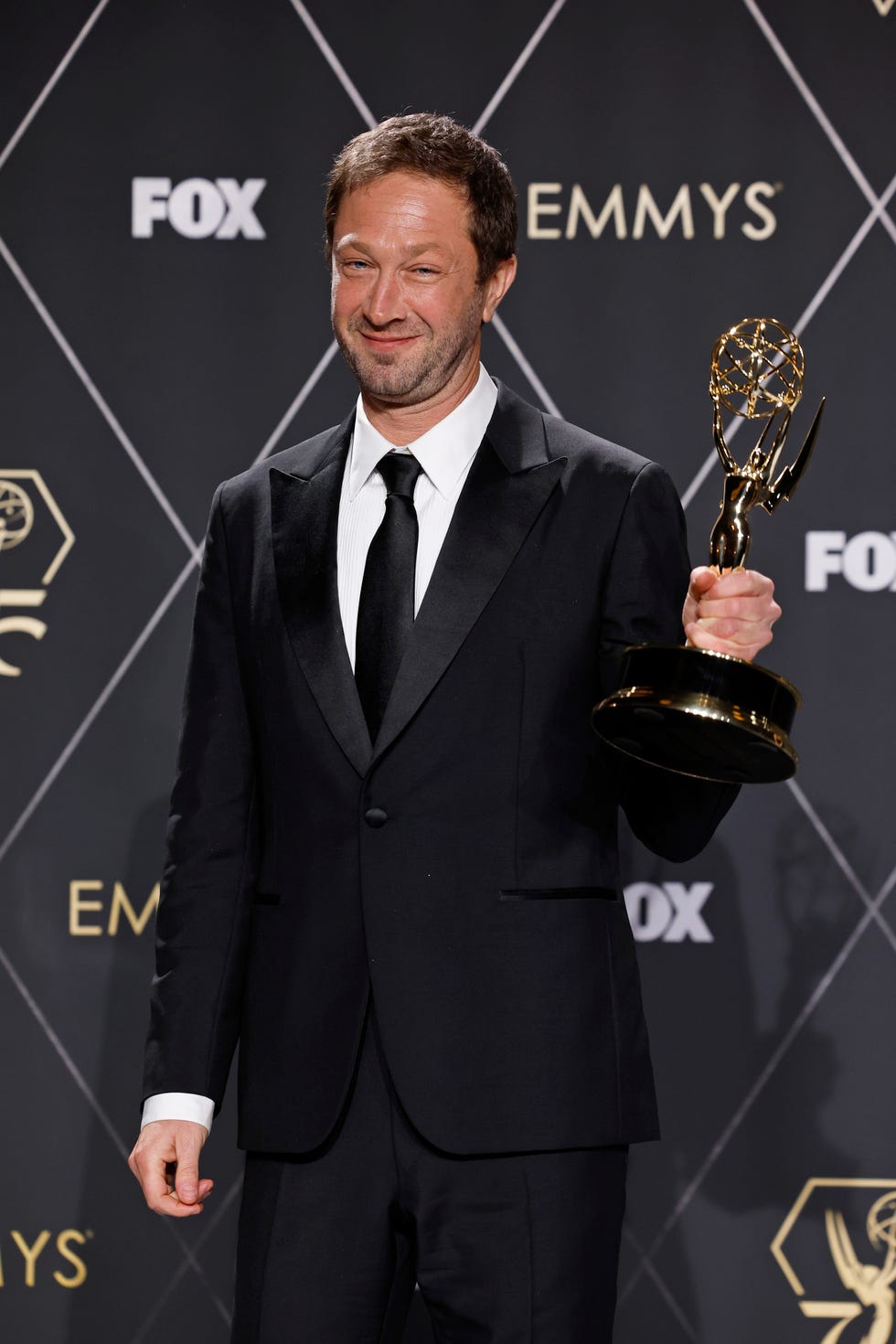 los angeles, california january 15 ebon moss bachrach, winner of the outstanding supporting actor in a comedy series award for the bear, poses in the press room during the 75th primetime emmy awards at peacock theater on january 15, 2024 in los angeles, california photo by frazer harrisongetty images