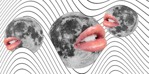 three full moons align in a sky with lips placed over them