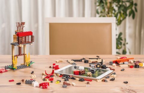 eco farm lego toys  and dıgıtal tablet on the table