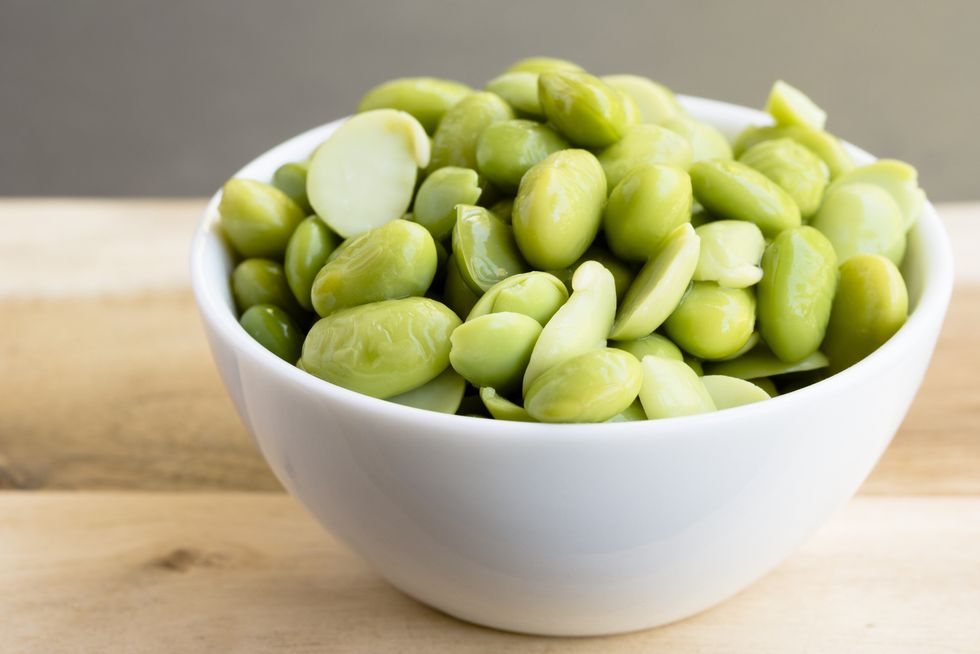 Edamame beans in a small bowl