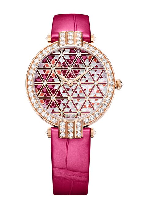 Analog watch, Watch, Pink, Fashion accessory, Strap, Magenta, Watch accessory, Jewellery, Material property, Brand, 