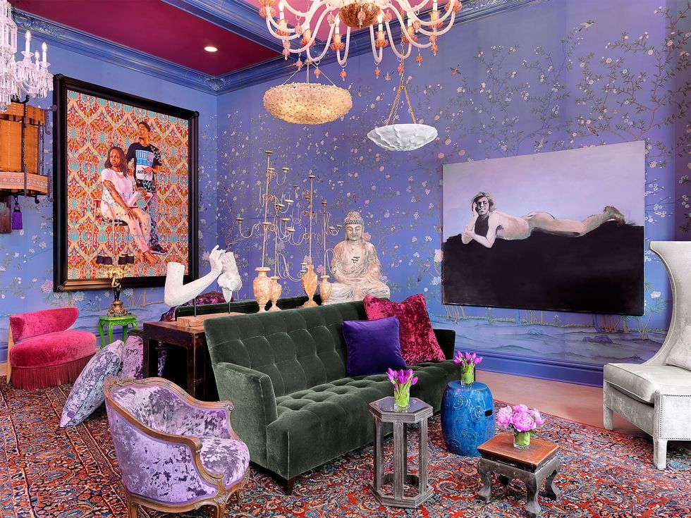 Modern living room magenta hot pink interior, digital illustration Stock  Illustration
