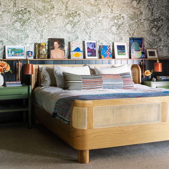 bedroom with green botanical wallpaper designed by atelier davis