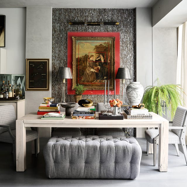 gray dining area designed by thom filicia in new york city