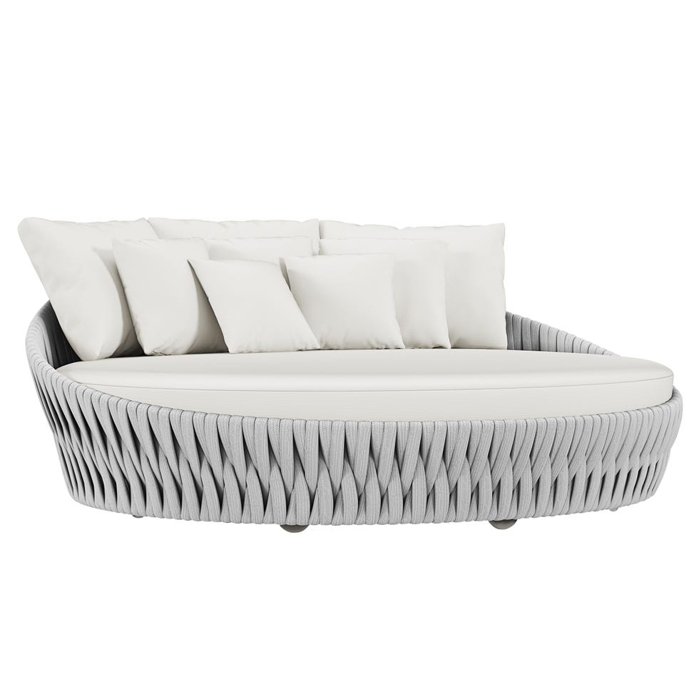outdoor round sofa with plush cushions