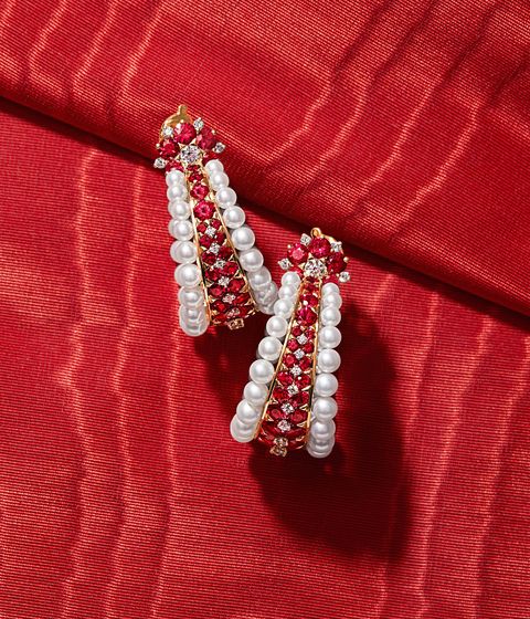 Pearl and ruby  hoop earrings