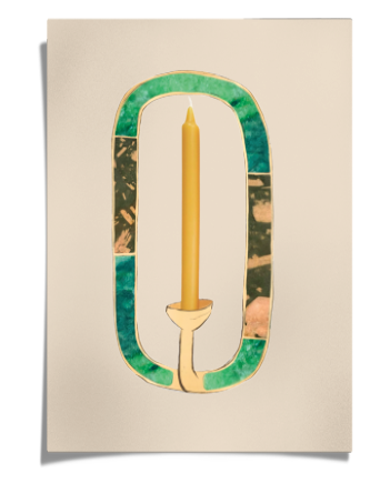 sketch of an oval candle sconce with green stone accents