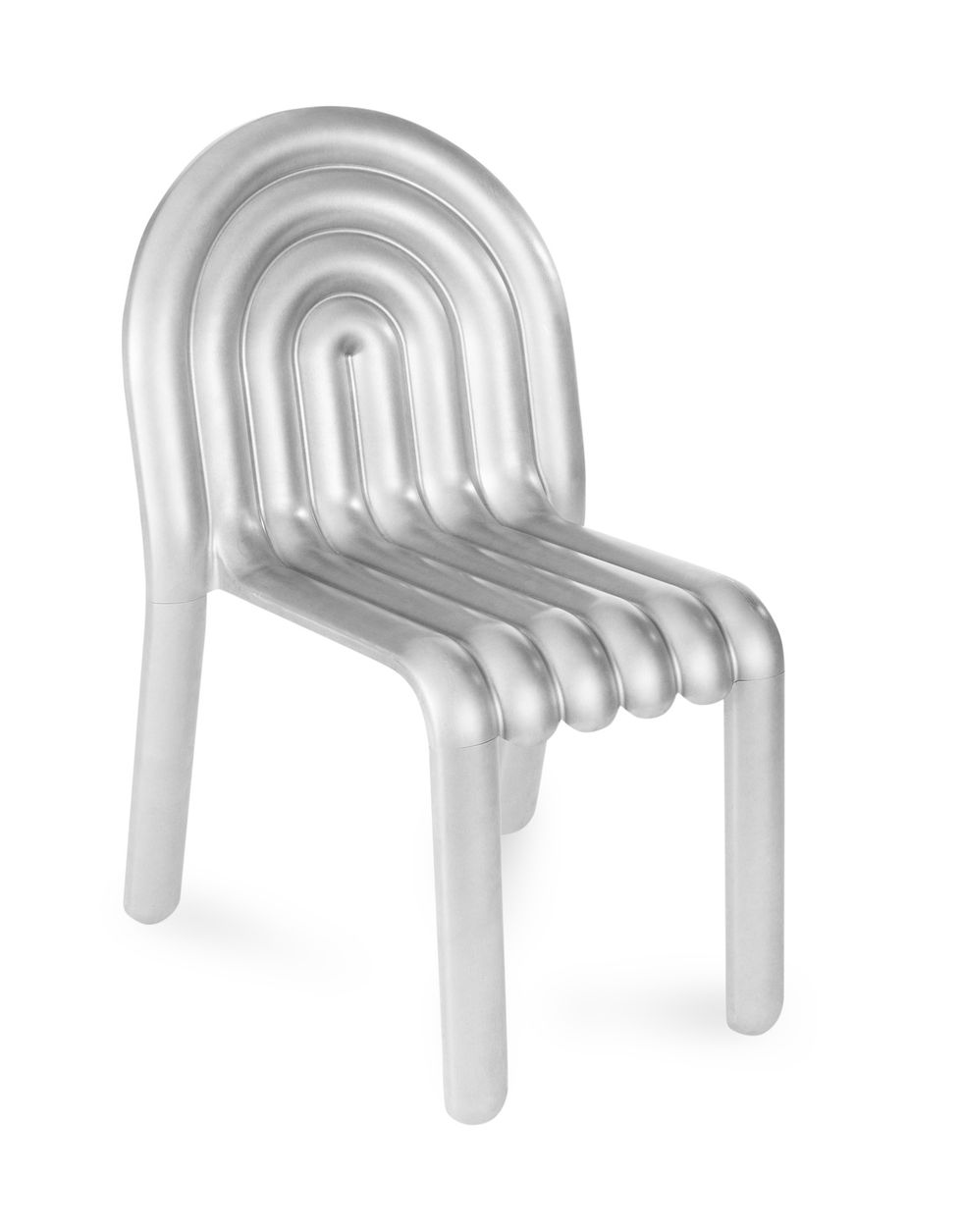 metal chair whose back and seat looks like piping