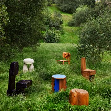 wood furniture in a green park
