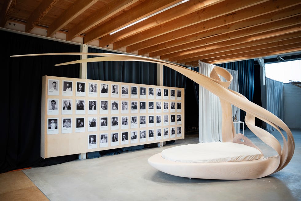 creative display combining art and photography with a unique bed design
