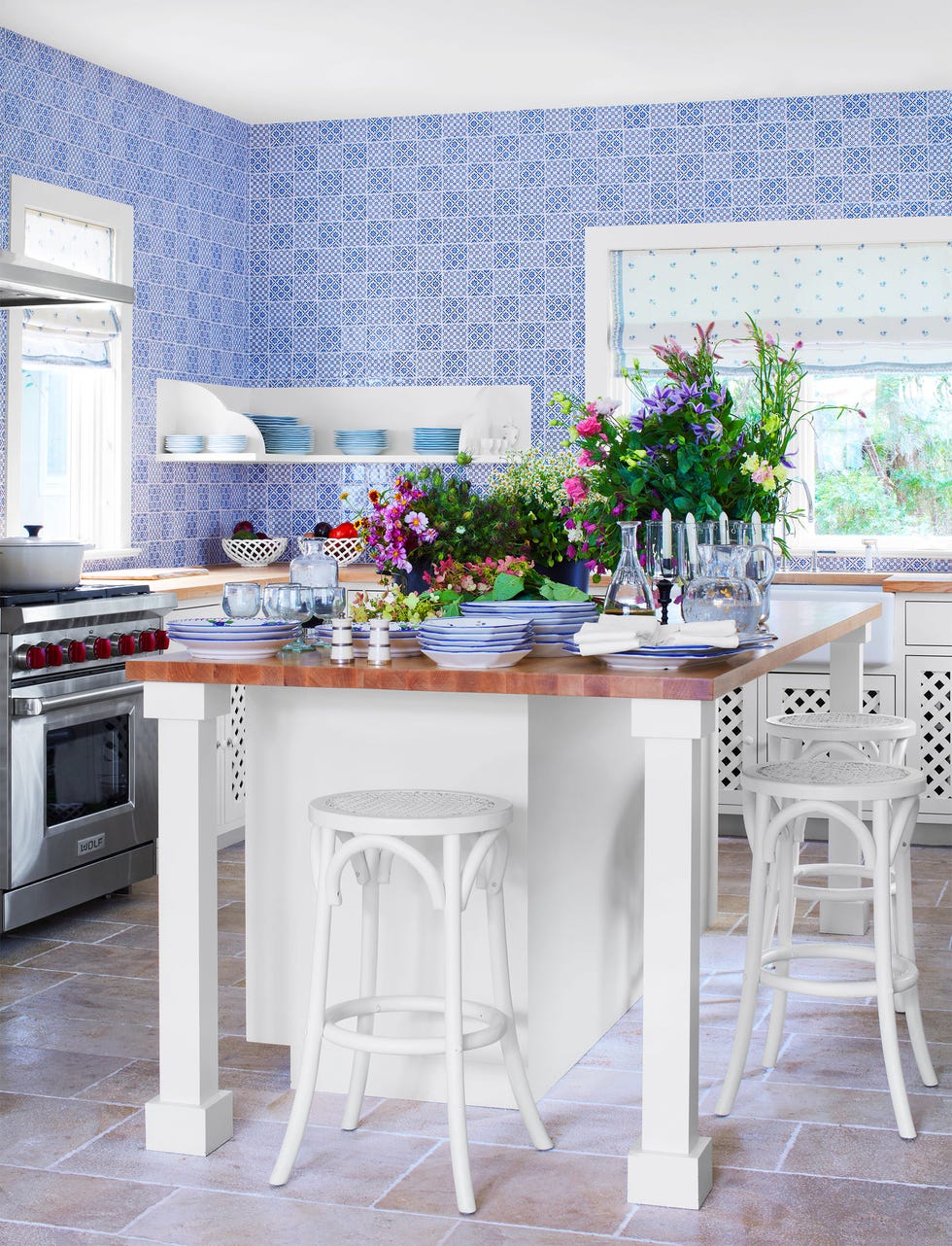 blue and white kitchen