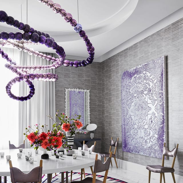 dining room with purple accents