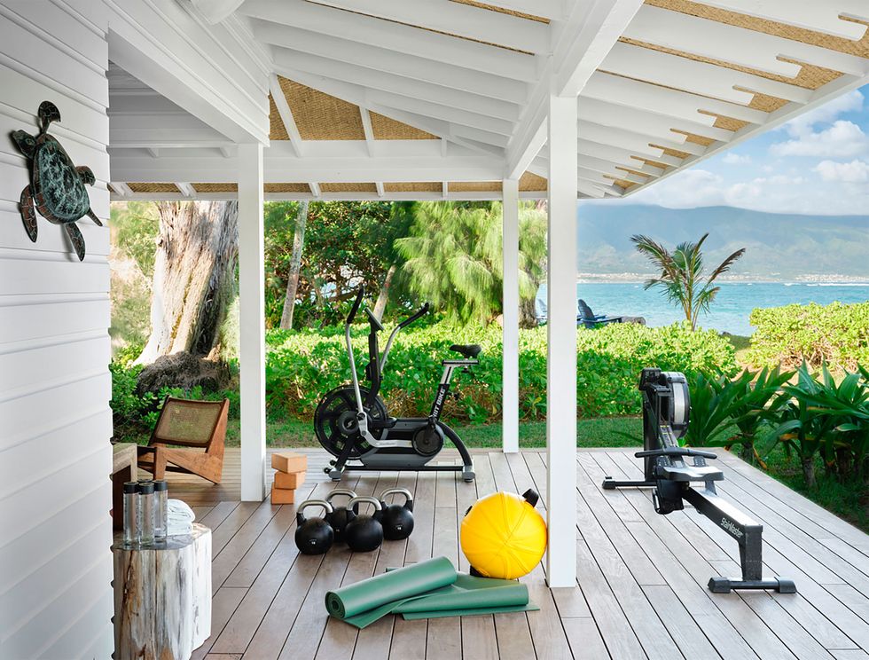 porch area with exercise equipment
