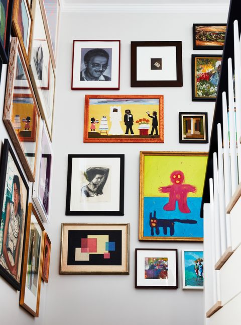 gallery staircase with framed art
