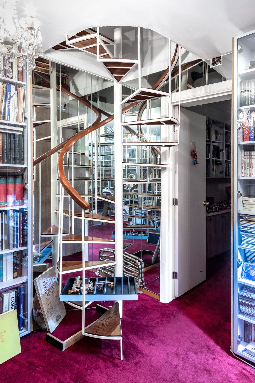 room with spiral staircase