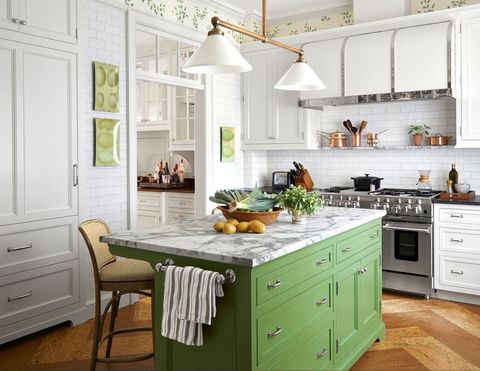 kitchen with green island
