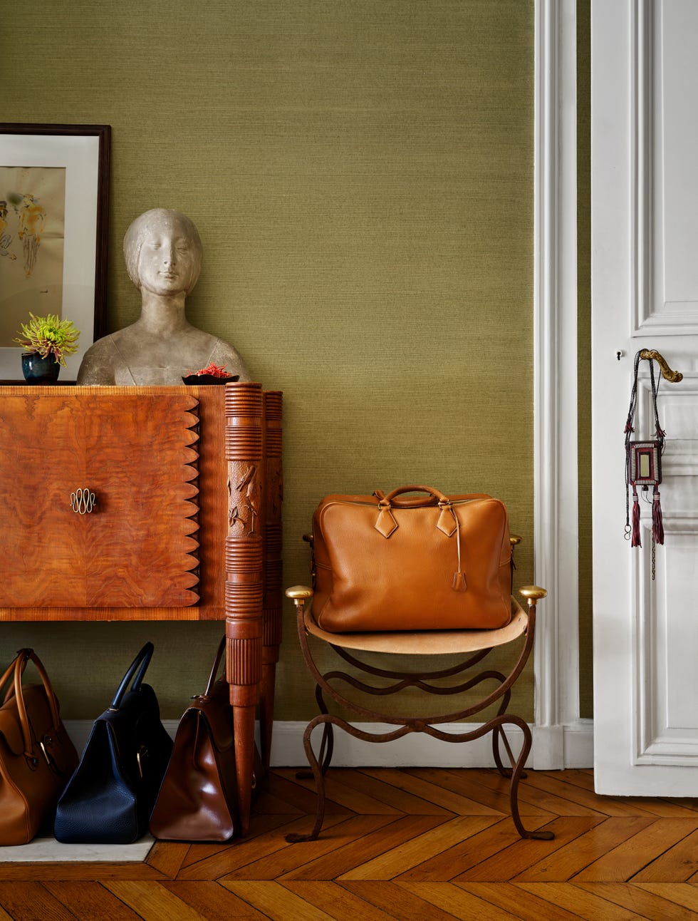 a corner of the primary bedroom in marc valeanu paris apartment