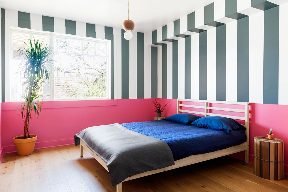 bedroom with striped walls
