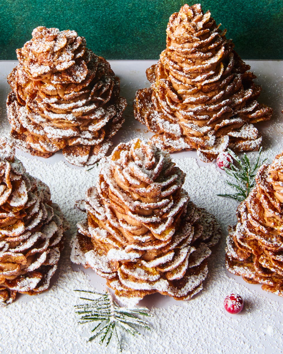 cornflakes stacked and decorated to look like pine cones