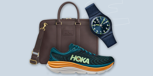 a bag, sneakers, and a watch