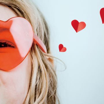 Cute Valentines Day Girl Wearing Heart Sunglasses