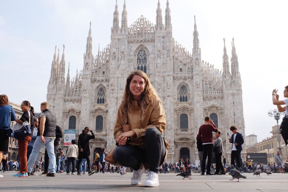 Digital nomad Veerle Witte op het beroemde Piazza de Duomo