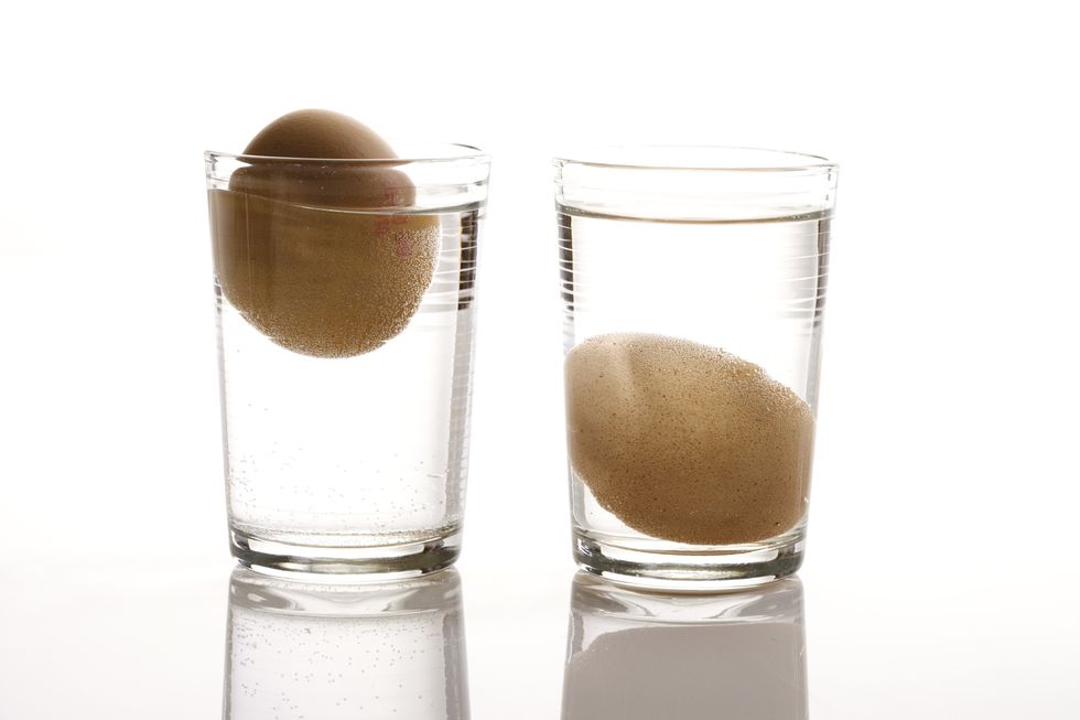 eggs in water glasses, close up