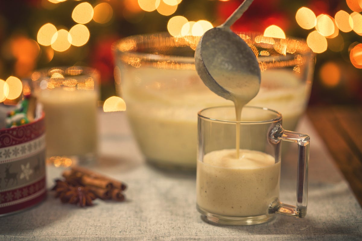 Set of Christmas drink egg nog.Glasses winter drink of egg-nog