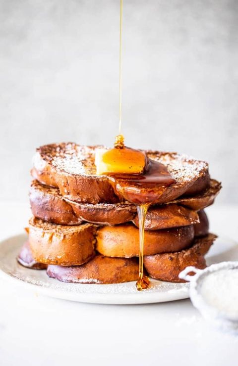 eggnog french toast with butter and syrup