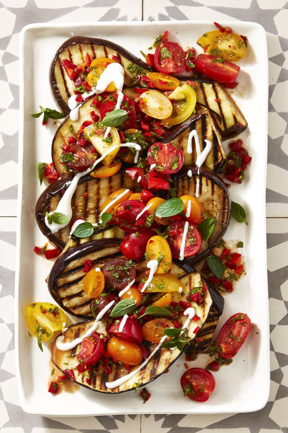 eggplant recipes   cayenne grilled eggplant with fresh tomato salad