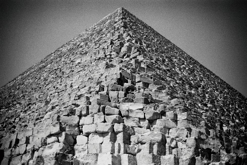 Monochrome photography, Black-and-white, Wall, Monument, Monochrome, Pyramid, Ancient history, Historic site, Photography, Stock photography, 