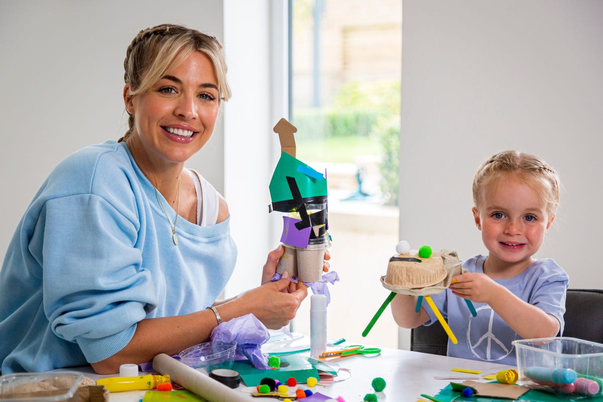 preview for Gemma Atkinson and daughter Mia try out junk modelling