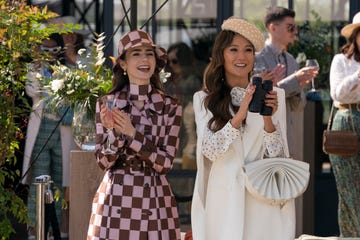 emily in paris l to r lily collins as emily, ashley park as mindy