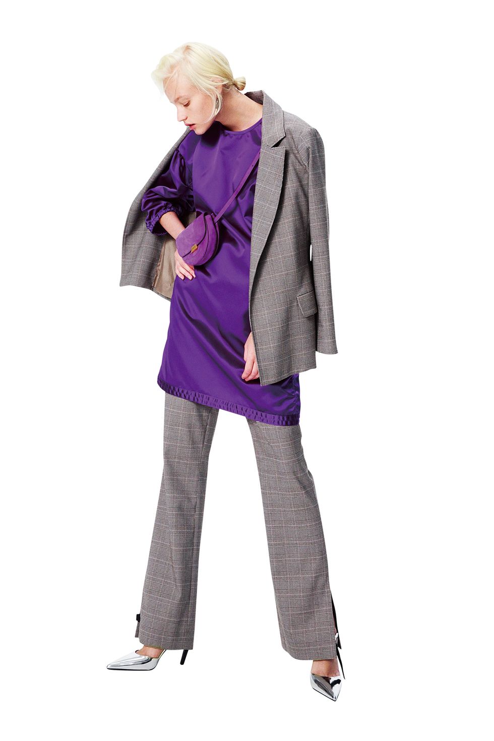 Clothing, Purple, Violet, Outerwear, Standing, Fashion, Leggings, Coat, Costume, Jacket, 