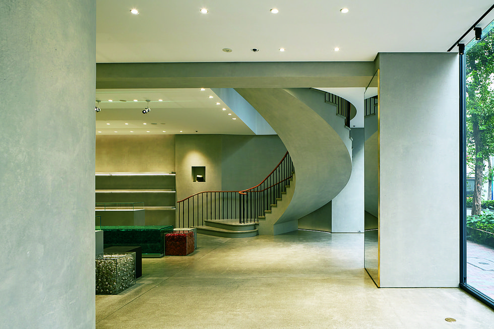 Green, Architecture, Building, Ceiling, Lobby, Interior design, House, Room, Floor, Stairs, 