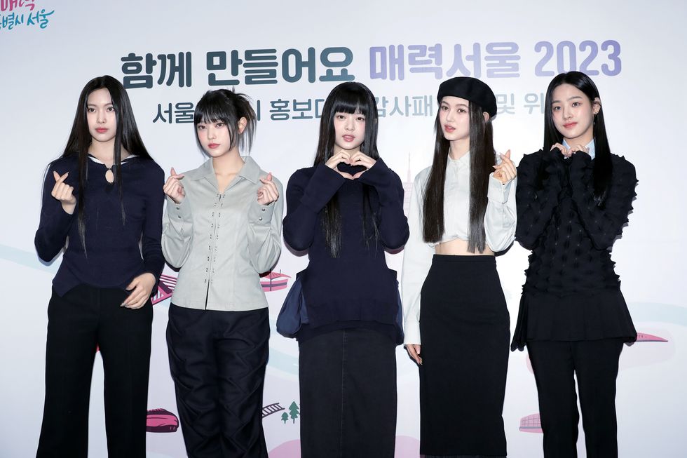 seoul, south korea february 16 hyein, haerin, hanni, danielle and minji of girl group newjeans are seen at seoul metropolitan goverment ambassadors event at seoul city hall on february 16, 2023 in seoul, south korea k pop girl group newjeans has been appointed as the honorary ambassador of seoul city photo by han myung guwireimage