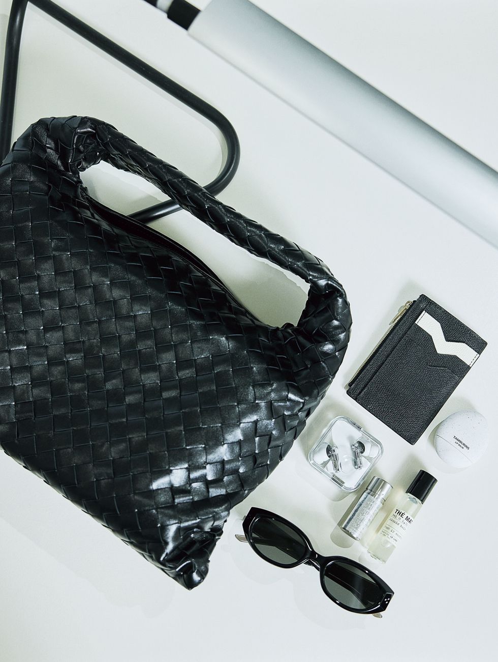 a black and white purse
