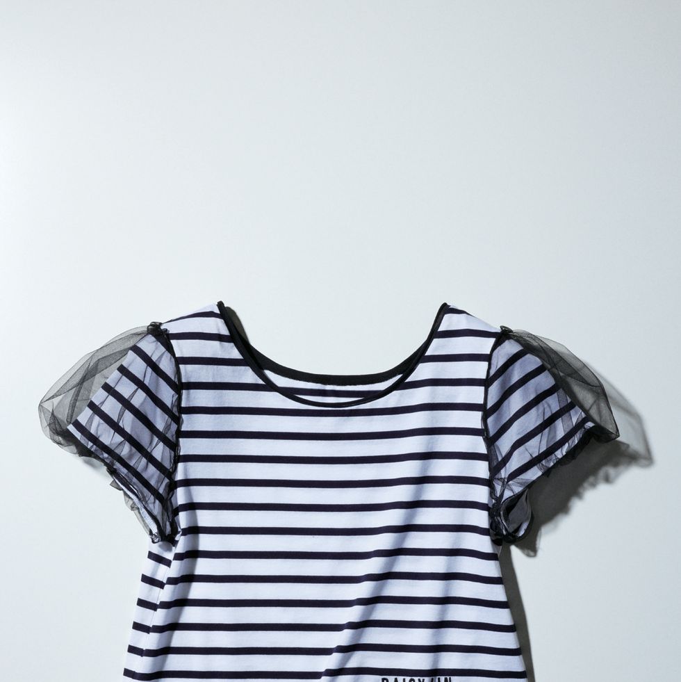 a white and black striped shirt