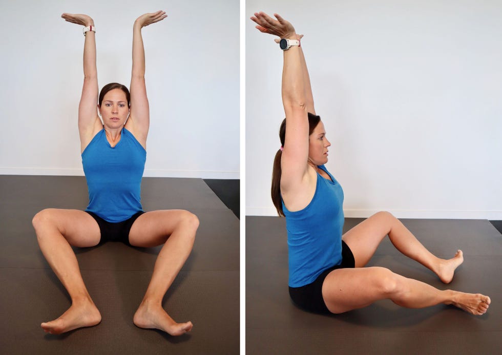 demonstration of stretching exercises in two seated positions