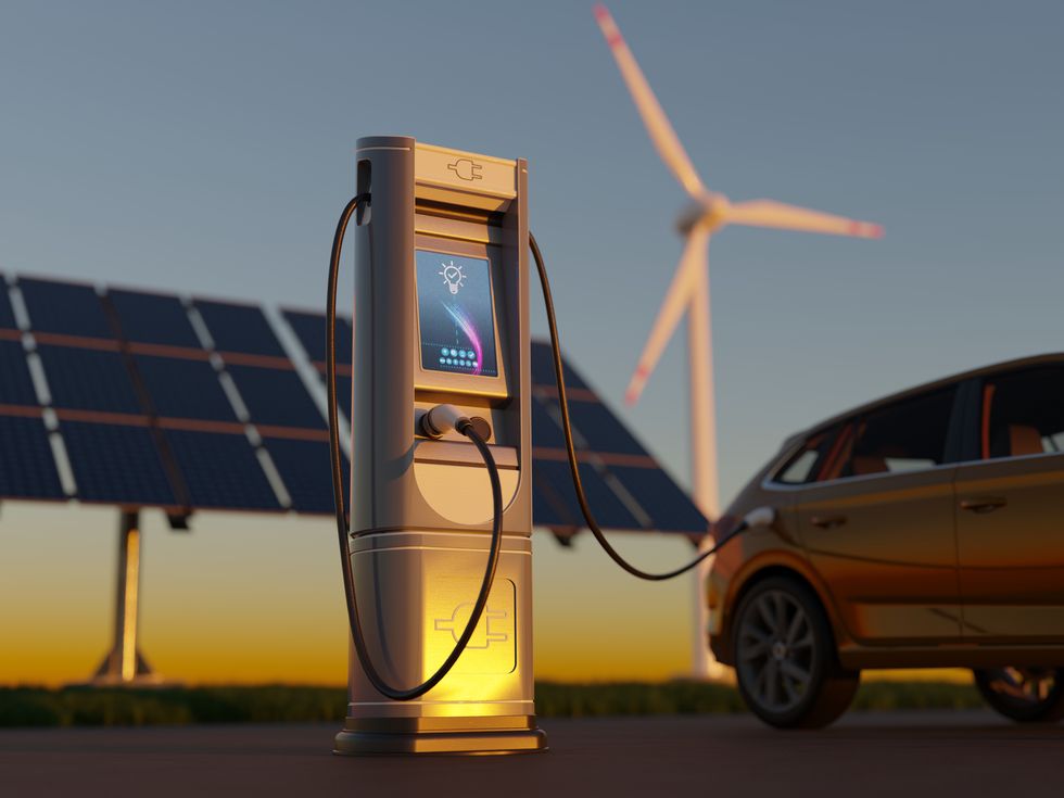 electric car charging with wind turbines and solar panel
