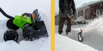 using electric snow shovels to clear snow from sidewalks