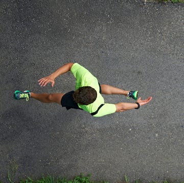 elevated view of running man