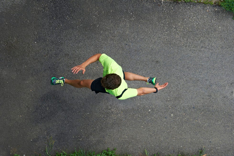 elevated view of running man