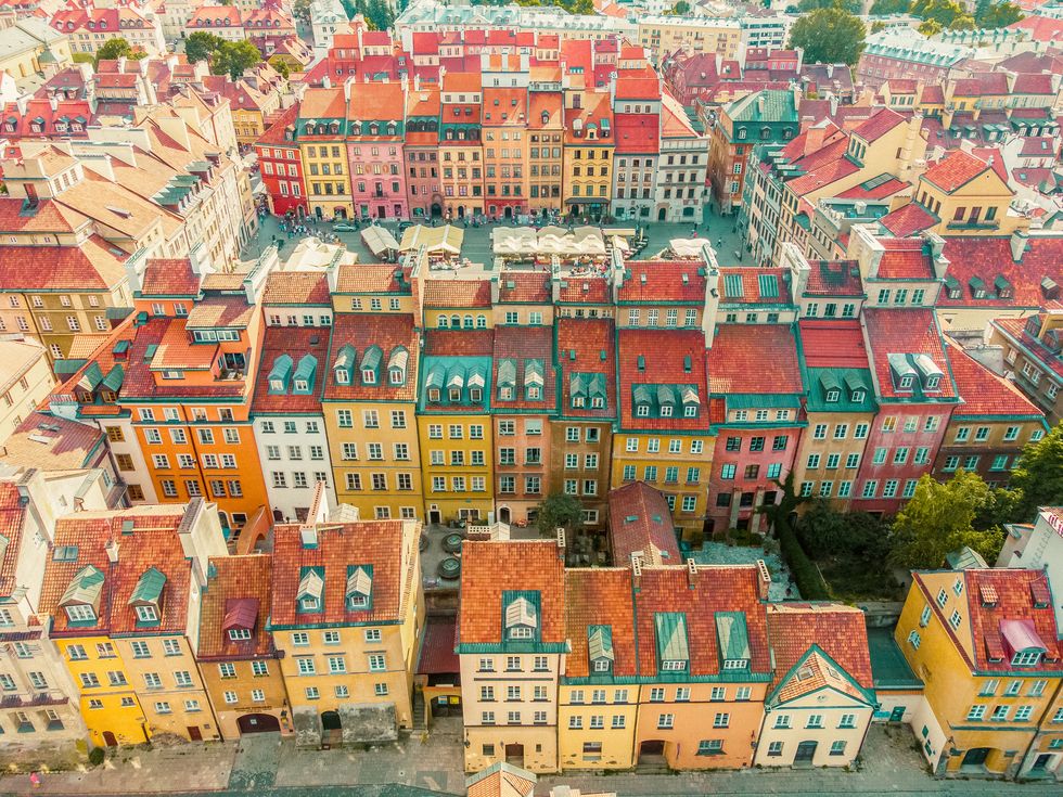 elevated view of warsaw old town