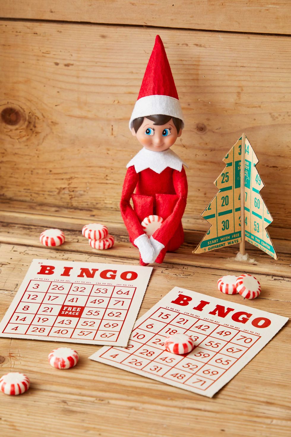 Elf on the shelf with bingo cards