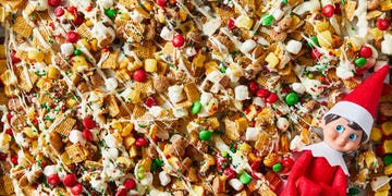 chex mix with red and green candy and icing