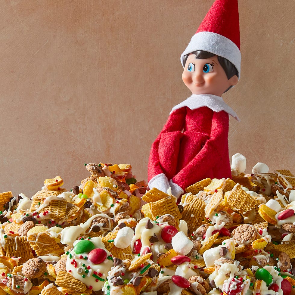 chex mix with red and green candy and icing