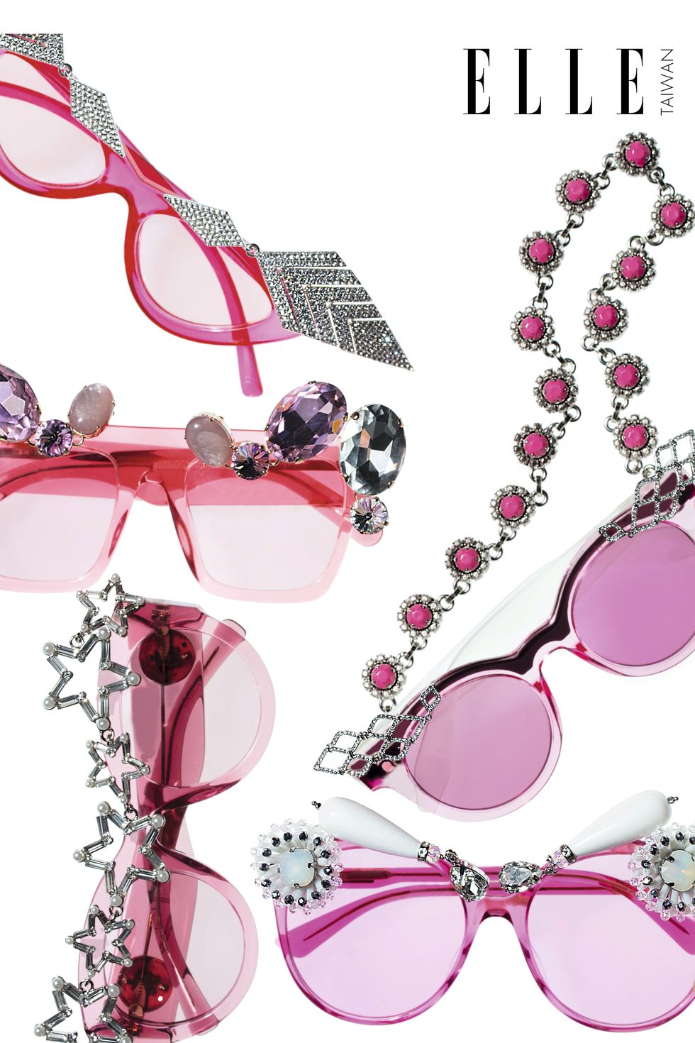 Eyewear, Vision care, Pink, Red, Magenta, Earrings, Eye glass accessory, Transparent material, Silver, Fashion design, 