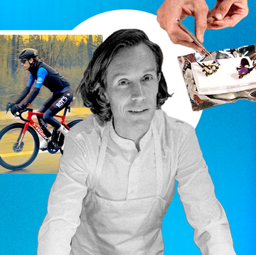 collage of fredrik berselius cooking and cycling